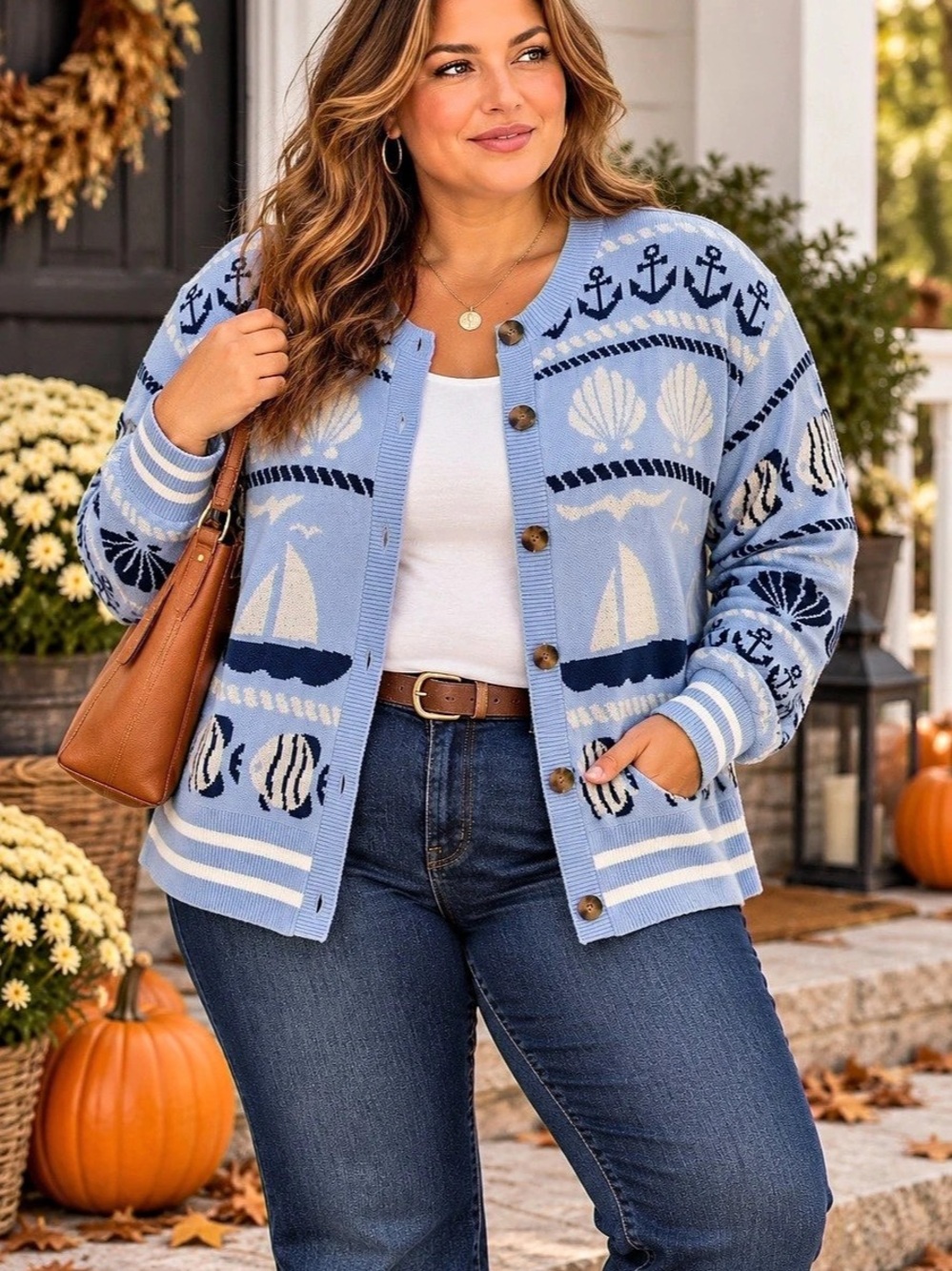 Sugarlips Sail Away Button Down Cardigan Nautical Pattern Cardigan in Blue & whi